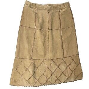 S.M.H Suede Patchwork Stitched Long Skirt Women's Vintage 20 / Modern 16 Tan